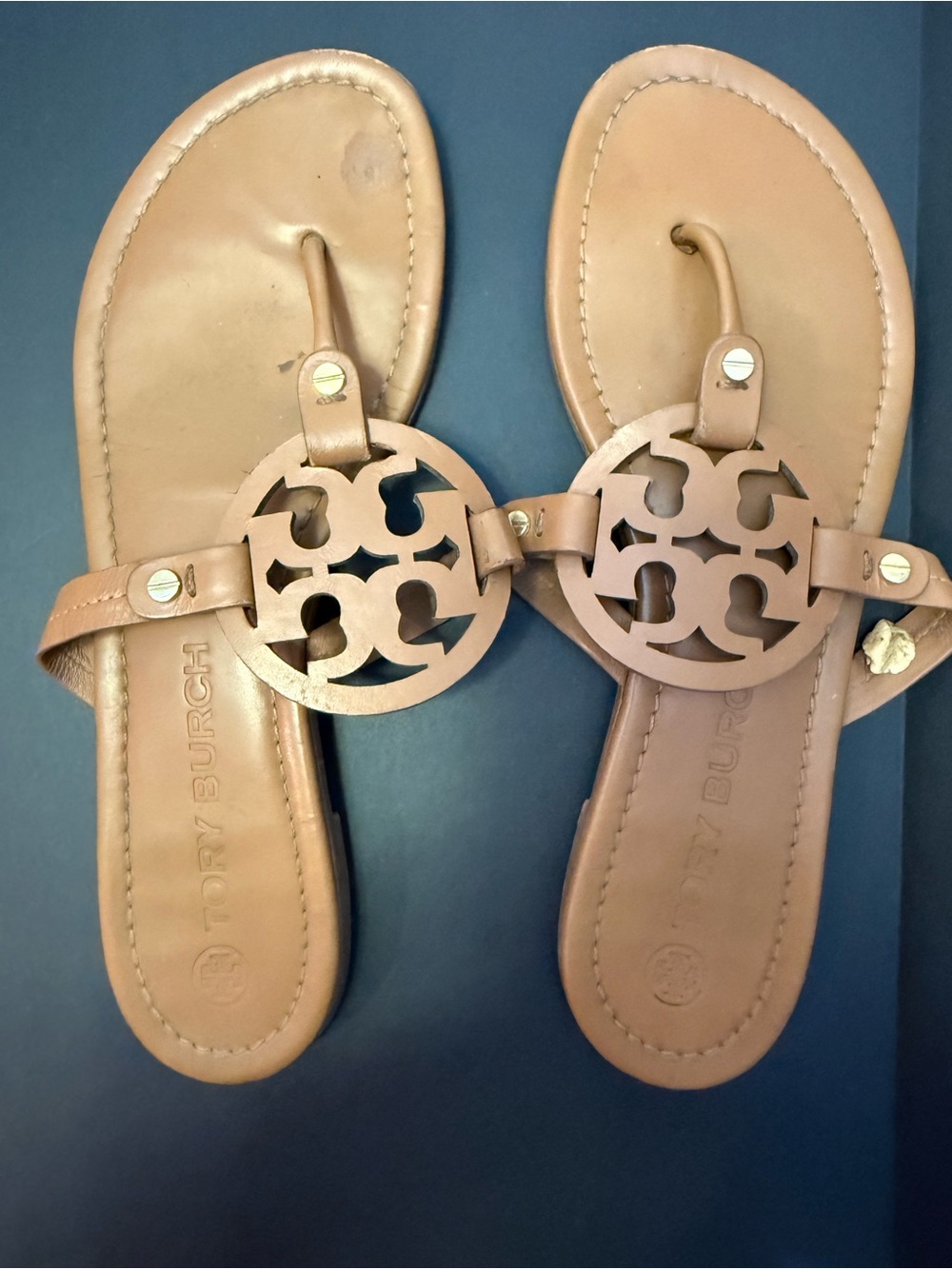 Tory Burch Tan Logo Cutout Leather Sandals